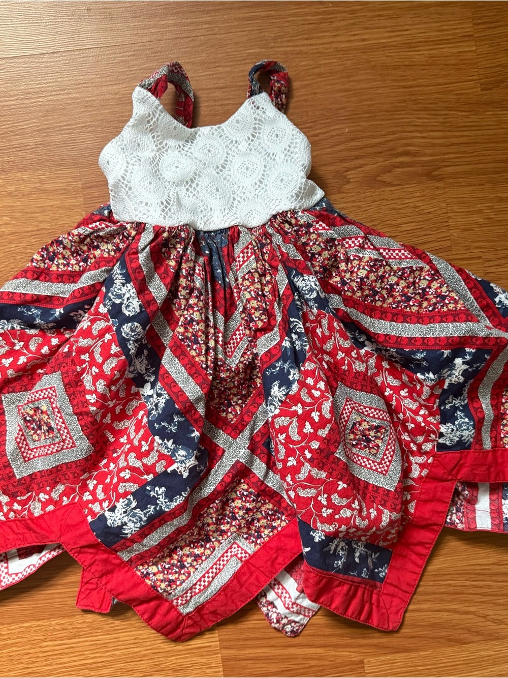Blueberi Boulevard Red and Navy Floral Patchwork Dress